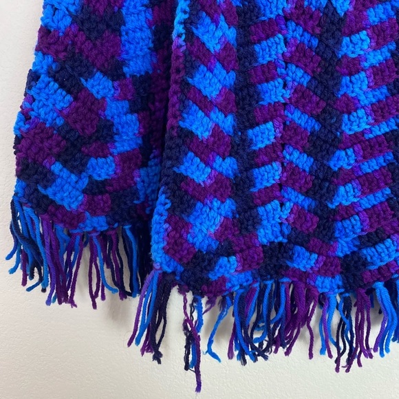 Vintage Handmade Knit Button Front Blanket Poncho - Picture 3 of 5